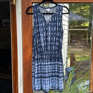 J Jill Navy and White V Neck Sleeveless Dress